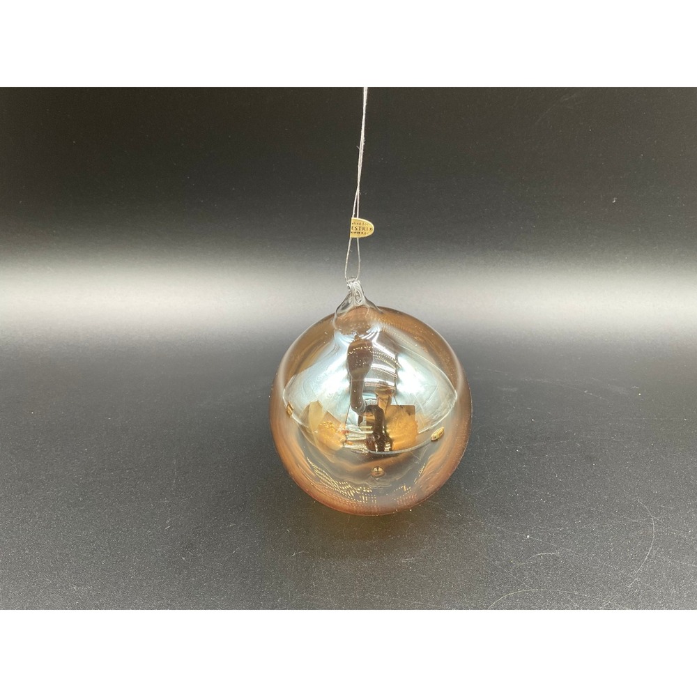 Vintage Silvestri Handblown Glass Christmas Ornament Amber Gold Iridescent Ball